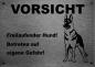 Preview: Edelstahl Warnschild Deutscher Schäferhund VORSICHT Freilaufender Hund! Betreten auf eigene Gefahr!
